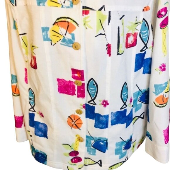 Allison Daley 22W Jacket Nautical Fish Print Colorful Beach Summer Artsy - Picture 7 of 7